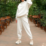 Autumn Winter Two Piece Set For Women Tracksuit Harajuku Hooded Sweatshirt And Elastic Waist Long Pant 2021 Solid