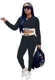 Letter Print Tight Cropped Top and Pants 2pc