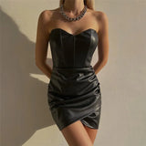 Toloer Women's Wear 2024 New Fashion Design With Chest Sexy Hip PU Dress Female Nightclub Dress Female-Outfit