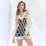 Casual Hollow Out Sweater For Women V Neck Long Sleeve Loose Knitted Tops Female Fashion New Clothing 2022