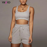 Sportswear High Waist Two Piece Sets Women Casual Crop Top & Drawstring Shorts Matching Set 2021 Summer Athleisure