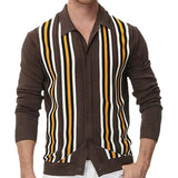 Men's Men's Spring Thin Knits Business Casual Long Sleeve Striped Polo