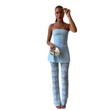 Summer New Women's Breasts With Thin Blue Hollow Trousers