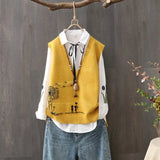 Autumn V-Neck Female Embroidery Sweater Vest Fashion Shirt Two Piece Set Women's Clothing Loose Sleeveless Knitted Tops-Outfit