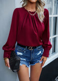 New Women's Clothing Temperament Long-Sleeved Elegant Lace-Collar Chiffon Solid Color