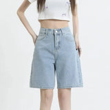 Waisted Denim Shorts Women Summer Korean Fashion Y2k Bottoms White Retro Blue Black Jeans Knee Length Female Jean