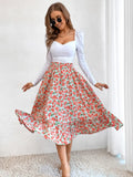 Printed Modest High Waist Elastic Waist Print Midi A-Line