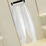 Women's Clothing Diamonds Haren Pants Stylish Bright Line Decoration Summer Net Spliced Streetwear Drawstring Cropped
