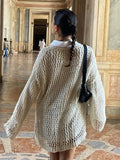 Sexy Fishnet See Through Oversize Sweater Women Elegant Casual Outerwear Korean Fashion Jumper Retro Pullovers
