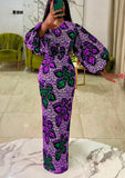 Formal Print Puff Sleeve Long Evening