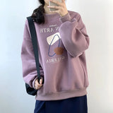 Abstract Printing Sweatshirt Women Thickening Fleece Warm Loose Round Neck Pullover