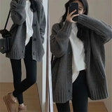Long Striped Knitted Cardigan Large Version Of Loose Long-Sleeved Sweater Coat