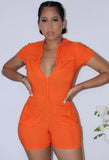 Turndown Collar Short Sleeves Tight Rompers with