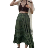Y2k Printed Mid-Claf Skirts Ruffles Kawaii Lace Up Long Skirts Grunge Fairycore Aesthetic Skirt Women 2000s