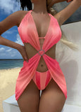 2024 New Striped Gradient Love Mesh Dress Three-Piece Swimsuit Swimsuit
