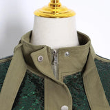 Patchwork Sequin Jackets For Women Turtleneck Long Sleeve Drawstring Coats Female Autumn Fashion New Clothes
