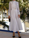 Dot Print Dresses Women Long Sleeve Shirts Maxi Dress Women A Line Elegant Office Lady Dresses Loose Hem-Outfit