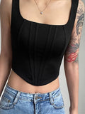Summer Crop Tops Sexy Square Neck Tight Backless Short Top Sleeveless Tank Tops Women Casual Solid Color Basic Camisole-Outfit