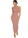 Sexy Solid Round Neck Sleeveless Long