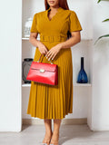 Women's Summer New Short-Sleeved V-Neck Pressure Folded High-Waist Fashion Temperament Waist African