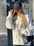 Spring 2024 New Women's Sweatshirt Retro Street Letter Print O Neck Pullovers Tops Loose Casual Long-sleeve Sweatshirt-Outfit