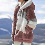 Warm Hooded Jacket Winter Zipper Casual Patchwork Loose Coat Fashion Faux Fur Parka Fleece Drawstring Plus Size