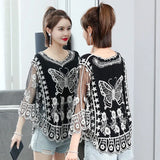 Tops and Blouses WomenThree Quarter Shirts White Blouse Women Shirts Lace Shirt Sunscreen Shirt Outside Blouse