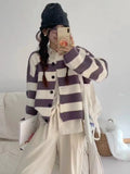Style Color Striped Sweater Blouse Outside The New Autumn And Winter Temperament Short Style Loose Knitted Cardigan Jacket-Outfit