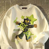 women retro hiphop hip-hop star printed sweatshirt autumn and winter ins street fashion brand oversize couple tops-Outfit