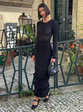 Leaf Side Knitted Dress Autumn And Winter 2025 Impact Color Splicing Elegant Retro
