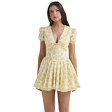 French Sweet Mashed Flower Bubble Sleeve Dress Summer Ballet Dopamine Wearing Waist Babes A