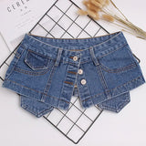 2023 New Spring Summer Denim Personality Split Joint Irreguar Button Wide Belt Women Fashion Tide All-match