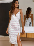 Dot Front Slit Spaghetti Strap