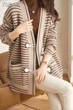 Women Knitted Elegant V-neck Sweater Cardigan Coat Loose Single Breasted Causal Daily Elegant Vintage Sweaters Outwear