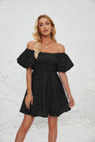 Women's Out-Shoulder Foam Short-Sleeved Folds High-Waisted Summer Mini Dress With