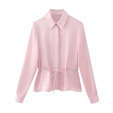 Spring Style Silk Satin Shirt With Trimmed Waist 2824305-Outfit