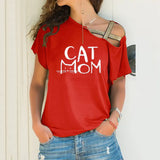 Explosion Casual Slanted Shoulders Cross Irregular Short-Sleeved Print Women