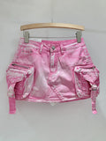 Women's Denim Skirt Solid Color Washed 3d Pockets Design A-line High Waist Cargo Mini Skirt 2024 Summer New Fashion 29L6995-Outfit