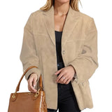 New Female Temperament Female Retro Brown Loose Pocket Long-Sleeved Blazer
