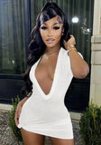 Sexy V-neck Short Sleeves Solid Knitted Mini Sheath Club