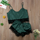 2020 New Simulation Lace Trim Split Pajamas Set Sex Lace