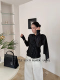Xixi 2025 Autumn New Black Standard Loose Long-Sleeved Neck Cape Knitted Woolen Woman