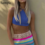 Sexy Women Casual Knitted Fashion Cotton Halter Sleeveless Crop Tops 2021 Summer Beach Sweat Tank Tops Y2K Skinny