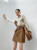 New Korean Design Elegant Fashion Aesthetic Shirt Women Spring Clothes Irregular Patchwork Single Breasted Blouse Tops