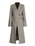 Fashion British Wind Blond Open Fork Long Suit 2025 New Striped Design Waist Thin Wind Coat
