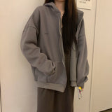 Women Oversized Hoodies Autumn Casual Solid Zipper Sweatshirts Korean Version Loose Thin Long-sleeved Hooded Female Jacket