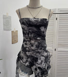Sling Sleeve Vest Women Wearing Slimming Net Yarn Irregular Ribbon Sleeveless Top