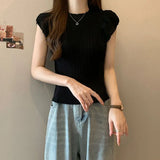 Design Wood-In-Eared T-Shirt For Women's Summer New French Retro Inss Headset Thin Short-Sleeved