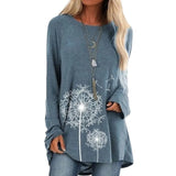 Long Sleeve Loose Cotton Print T-shirts Women Clothes Flower Casual Round O-Neck Pullover Tops