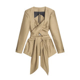 Elegant Patchwork Bowknot Blazer For Women Square Collar Long Sleeve Ruched Split Blazers Female 2022 Fashion